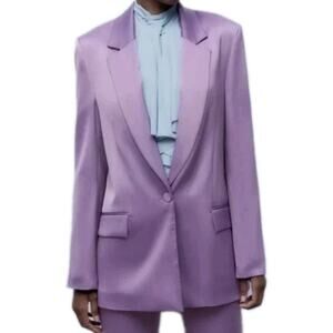ZARA Lavender Satin Effect Tailored Blazer Purple Lilac Jacket Size M 1165/350